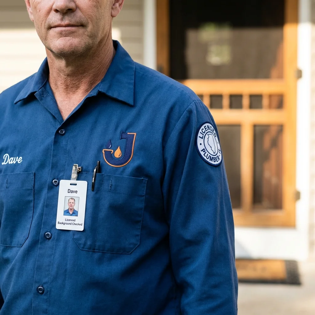Licensed plumber showing ID badge in Glenmora, LA