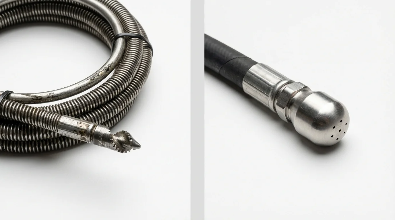 Drain snake cable and hydro jetting nozzle used for drain cleaning in Glenmora, LA