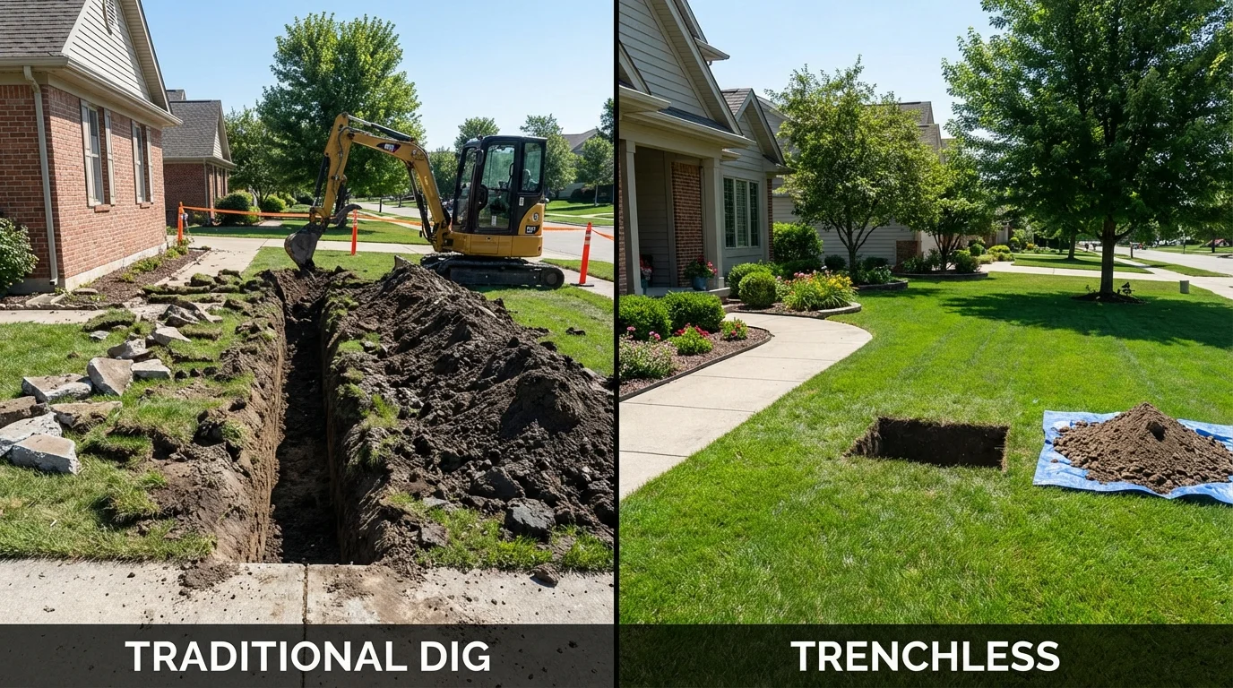 Trenchless sewer repair with minimal yard damage versus traditional excavation in Glenmora, LA